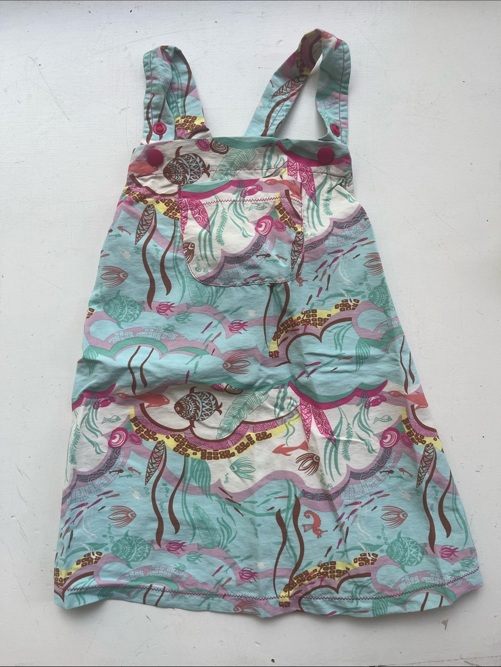 Patagonia Aqua & Pink Floral Seashell Pinafore Dress Baggies